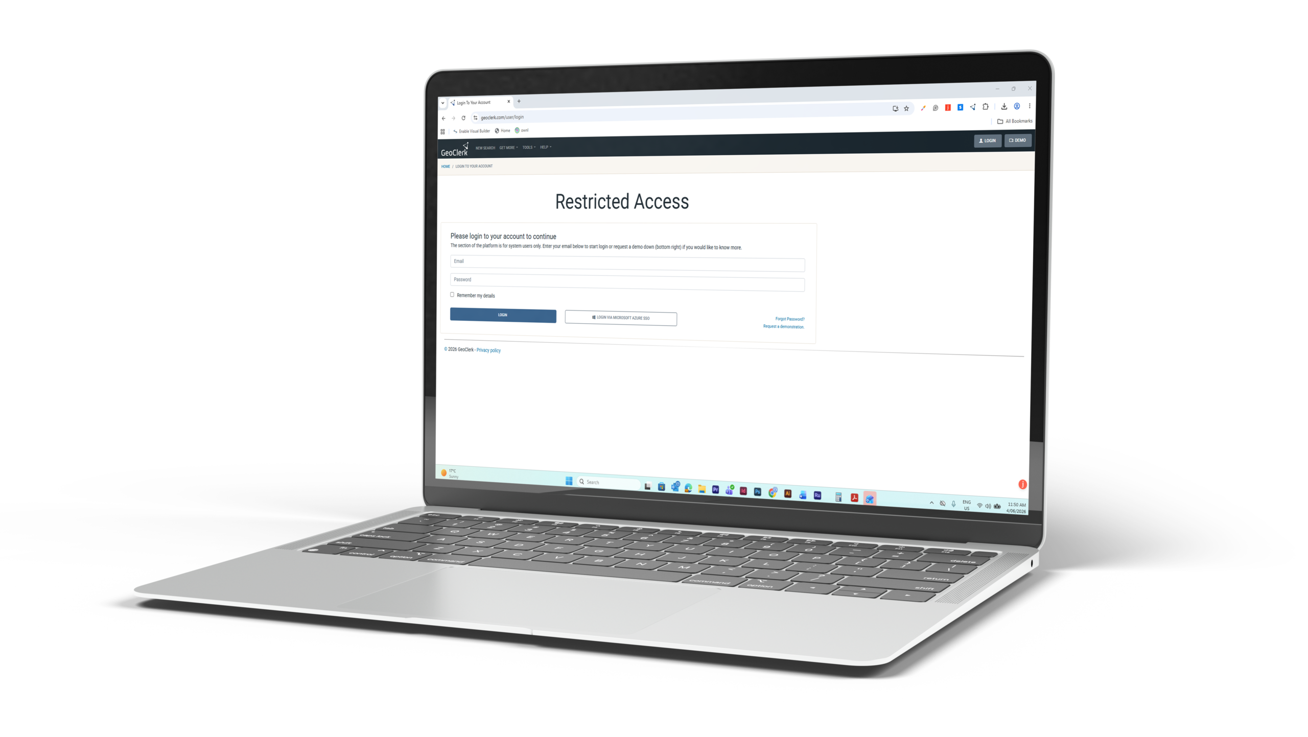GeoClerk login screen 2